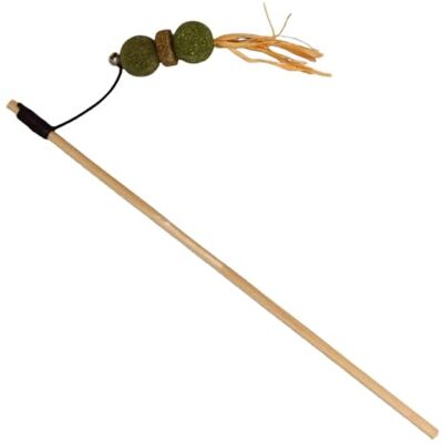 JACK AND VANILLA , Interactief kattenspeelgoed met bal en veer, stimuleert het jachtinstinct, duurzame materialen, 40 cm, kleur: groen/bruin, model kruiden JACK AND VANILLA , Interactief kattenspeelgoed met bal en veer, stimuleert het jachtinstinct, duurzame materialen, 40 cm, kleur: groen/bruin, model kruiden