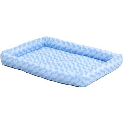 MidWest Homes for Pets QuietTime Fashion Hondenbed, blauw kunstbont, ultrazacht en machinewasbaar, geschikt voor kratten en dragers van 30 inch, voor honden van middelgrote rassen MidWest Homes for Pets QuietTime Fashion Hondenbed, blauw kunstbont, ultrazacht en machinewasbaar, geschikt voor kratten en dragers van 30 inch, voor honden van middelgrote rassen