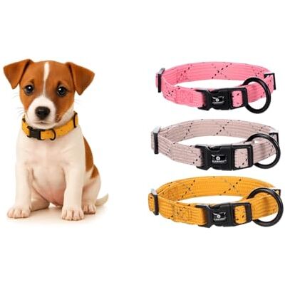 Flamingo Halsband voor puppy's Dolly Oker S 30-45 cm 15 mm met klikgesp en reflecterende strepen Flamingo Halsband voor puppy's Dolly Oker S 30-45 cm 15 mm met klikgesp en reflecterende strepen