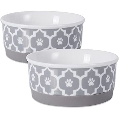 Bone Dry Lattice Collection Pet Bowl & Canister, klein rond 10,8 x 10,8 x 5,1 cm, grijs, 2 stuks Bone Dry Lattice Collection Pet Bowl & Canister, klein rond 10,8 x 10,8 x 5,1 cm, grijs, 2 stuks