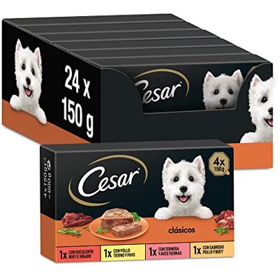 Cesar Natvoer voor honden, keuze uit de klassiekers in pastei, multipack (6 x 4 bekers x 150 g) Cesar Natvoer voor honden, keuze uit de klassiekers in pastei, multipack (6 x 4 bekers x 150 g)