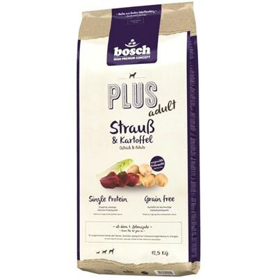 Bosch HPC Plus+ Honden Voer, Struisvogel- en Aardappelvoeding, Droog, voor Volwassen Honden, Single Proteïne, Grain Free, 1 x 12,5 kg Bosch HPC Plus+ Honden Voer, Struisvogel- en Aardappelvoeding, Droog, voor Volwassen Honden, Single Proteïne, Grain Free, 1 x 12,5 kg