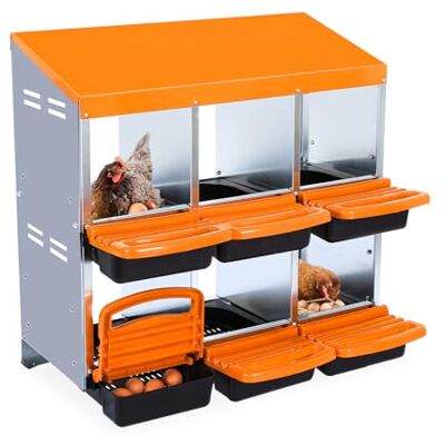 GarveeHome Legnest voor kippen, 6 vakken, legkamer 81 x 52 x 79 cm, stabiele en corrosiebestendige nestkast van metaal, bodemgaten en rustplatform, geschikt voor verschillende kippenrassen, oranje GarveeHome Legnest voor kippen, 6 vakken, legkamer 81 x 52 x 79 cm, stabiele en corrosiebestendige nestkast van metaal, bodemgaten en rustplatform, geschikt voor verschillende kippenrassen, oranje
