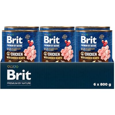 Brit Premium by Nature Natvoer voor volwassen honden, kip met kippenhart, volledig voer, 6 x 800 g Brit Premium by Nature Natvoer voor volwassen honden, kip met kippenhart, volledig voer, 6 x 800 g