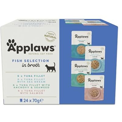 Applaws 100% natuurlijk natvoer voor katten, zak multipack viskeuze in bouillon verpakking met 24 x 70 g zakjes Applaws 100% natuurlijk natvoer voor katten, zak multipack viskeuze in bouillon verpakking met 24 x 70 g zakjes
