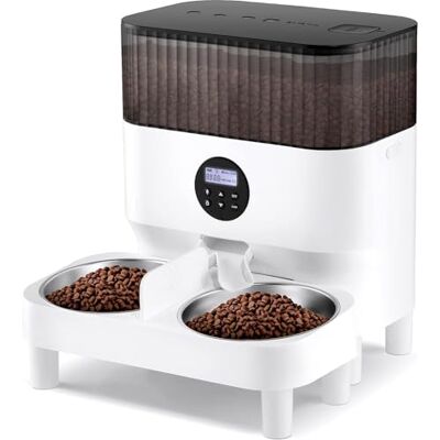 Sailnovo Voederautomaat voor twee katten, droogvoerdispenser voor huisdieren met twee roestvrijstalen schalen, 10 s spraakherinnering, tot 80 porties en 4 maaltijden per dag voor kat en hond, wit-5 l Sailnovo Voederautomaat voor twee katten, droogvoerdispenser voor huisdieren met twee roestvrijstalen schalen, 10 s spraakherinnering, tot 80 porties en 4 maaltijden per dag voor kat en hond, wit-5 l
