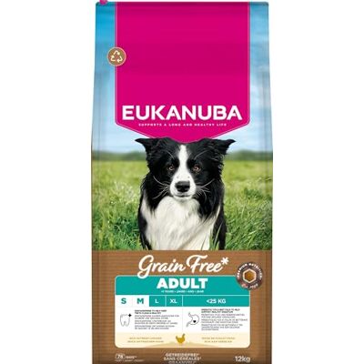 Eukanuba Hondenvoer granenvrij met verse kip voor kleine en middelgrote rassen, premium droogvoer zonder granen voor volwassen honden, 12 kg Eukanuba Hondenvoer granenvrij met verse kip voor kleine en middelgrote rassen, premium droogvoer zonder granen voor volwassen honden, 12 kg