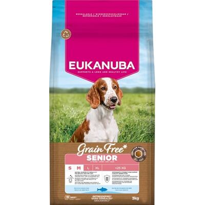 Eukanuba Senior Hondenvoer granenvrij met vis voor kleine en middelgrote rassen, premium droogvoer zonder granen voor oudere honden, 3 kg Eukanuba Senior Hondenvoer granenvrij met vis voor kleine en middelgrote rassen, premium droogvoer zonder granen voor oudere honden, 3 kg