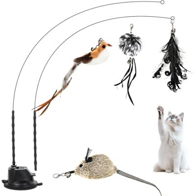 Romon Kattenspeelgoed, zwart, 7 stuks kattenspeelgoed, interactief spel in huis met vogel vliegend met veren, intrekbaar, interactief kattenspeelgoed met zuignap, speelgoed voor binnenoefeningen Romon Kattenspeelgoed, zwart, 7 stuks kattenspeelgoed, interactief spel in huis met vogel vliegend met veren, intrekbaar, interactief kattenspeelgoed met zuignap, speelgoed voor binnenoefeningen