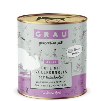 Grau het origineel Natvoer voor honden Kalkoen met volkorenrijst, 6 verpakking (6 x 400 g), monoproteïne, glutenvrij, voor volwassen honden Grau het origineel Natvoer voor honden Kalkoen met volkorenrijst, 6 verpakking (6 x 400 g), monoproteïne, glutenvrij, voor volwassen honden