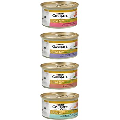 Gourmet Purina Gold Mousse met vochtige groenten, kat, lam, eend, rood, kabeljauw, 96 blikjes à 85 g Gourmet Purina Gold Mousse met vochtige groenten, kat, lam, eend, rood, kabeljauw, 96 blikjes à 85 g
