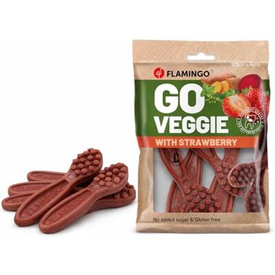 Flamingo VEGGIE TANDENBORSTEL MET AARDBEI 12,5CM 4ST 160GR Flamingo VEGGIE TANDENBORSTEL MET AARDBEI 12,5CM 4ST 160GR