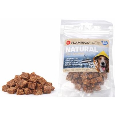Flamingo Hondensnack – Nature Snack Blokjes met Kabeljauw & Zalm – 75 g – Gezonde beloning – Rijk aan Omega 3 & 6 – Flamingo Hondensnack – Nature Snack Blokjes met Kabeljauw & Zalm – 75 g – Gezonde beloning – Rijk aan Omega 3 & 6 –