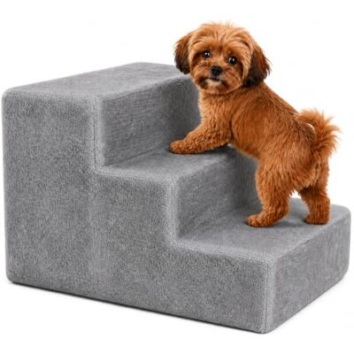 lionto Huisdierentrap met pluche hoes, 46 x 36 x 34 cm, robuuste hondentrap met lage traphoogte van 10 cm, ontziet de gewrichten, afneembare en wasbare hoes, trap is belastbaar tot 50 kg, lichtgrijs lionto Huisdierentrap met pluche hoes, 46 x 36 x 34 cm, robuuste hondentrap met lage traphoogte van 10 cm, ontziet de gewrichten, afneembare en wasbare hoes, trap is belastbaar tot 50 kg, lichtgrijs
