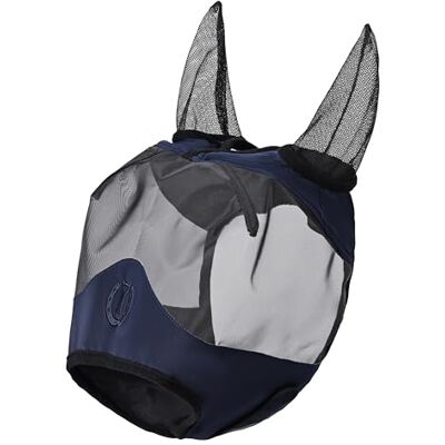 Imperial Riding IRH Fly Shield, vliegenmasker met uv-mesh en fleece-rand, marineblauw met oren, Cob Imperial Riding IRH Fly Shield, vliegenmasker met uv-mesh en fleece-rand, marineblauw met oren, Cob