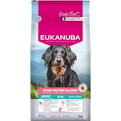 Eukanuba Mono-Protein Hondenvoer Zalm special care droogvoer met alleen zalm als dierlijk eiwit, allergeenarme receptuur, 12 kg Eukanuba Mono-Protein Hondenvoer Zalm special care droogvoer met alleen zalm als dierlijk eiwit, allergeenarme receptuur, 12 kg