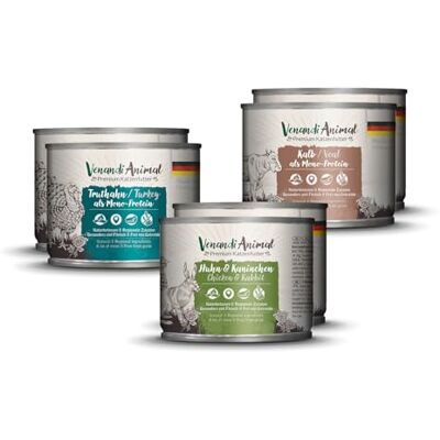 VenandiAnimal Venandi Animal Premium Kattenvoer, natvoer, probeerpakket II, paard, kalf, kalkoen, graanvrij en natuurlijk, 6 x 200 g (6 stuks) VenandiAnimal Venandi Animal Premium Kattenvoer, natvoer, probeerpakket II, paard, kalf, kalkoen, graanvrij en natuurlijk, 6 x 200 g (6 stuks)