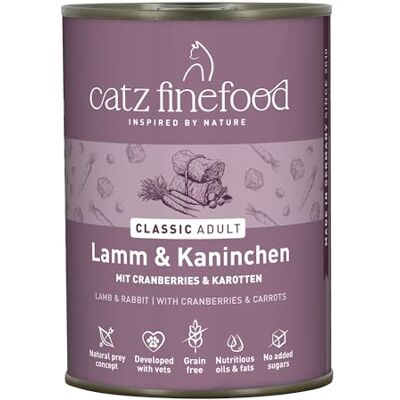 Catz finefood N° 11 Lam & Konijn Fijnvoedsel Kattenvoer Nat, Verfijnd Met Kraanberries & Wortel, 6 x 400g Blikjes Catz finefood N° 11 Lam & Konijn Fijnvoedsel Kattenvoer Nat, Verfijnd Met Kraanberries & Wortel, 6 x 400g Blikjes