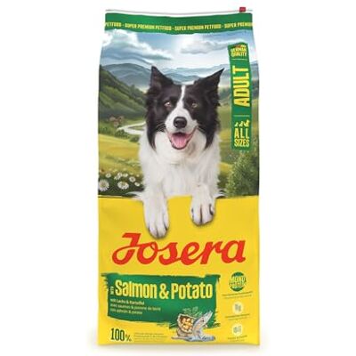 Josera Adult Zalm & aardappel (1 x 12,5 kg) Premium droogvoer voor volwassen honden (ook senioren) monoproteïne 100% zalm weinig proteïne graanvrij hondenvoer 1 stuk verpakking Josera Adult Zalm & aardappel (1 x 12,5 kg) Premium droogvoer voor volwassen honden (ook senioren) monoproteïne 100% zalm weinig proteïne graanvrij hondenvoer 1 stuk verpakking