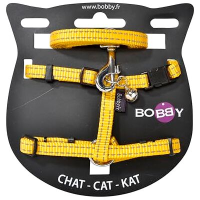 Bobby Safe-set met harnas en riem voor katten, lekvrij, reflecterend, duurzaam, geel, borstomvang 25-38, riemdikte 1 cm Bobby Safe-set met harnas en riem voor katten, lekvrij, reflecterend, duurzaam, geel, borstomvang 25-38, riemdikte 1 cm