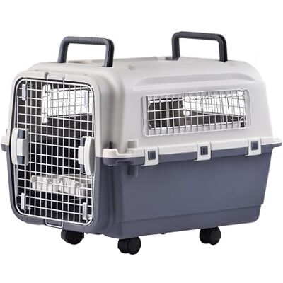 Lanco Draagbare en ademende plastic grote hondendrager. Huisdieren honden en katten. Resistent materiaal. 26x20x21 inch (L*W*H). Twee handgrepen. Grijze en witte kleur. Lanco Draagbare en ademende plastic grote hondendrager. Huisdieren honden en katten. Resistent materiaal. 26x20x21 inch (L*W*H). Twee handgrepen. Grijze en witte kleur.