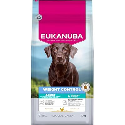 Eukanuba Weight Control Hondenvoer met kip voor grote rassen, zoals gesteriliseerde/gecastreerde honden vetarm special care droogvoer voor gewichtsbehoud of als dieetvoeder bij overgewicht, 15 kg Eukanuba Weight Control Hondenvoer met kip voor grote rassen, zoals gesteriliseerde/gecastreerde honden vetarm special care droogvoer voor gewichtsbehoud of als dieetvoeder bij overgewicht, 15 kg