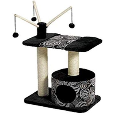 MidWest Homes for Pets Carnaval krabpaal voor huisdieren met 3 niveaus, omwikkeld met sisalstandaard en hangende speelballen, zwart-wit bloemenpatroon, medium krabpaal MidWest Homes for Pets Carnaval krabpaal voor huisdieren met 3 niveaus, omwikkeld met sisalstandaard en hangende speelballen, zwart-wit bloemenpatroon, medium krabpaal