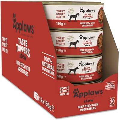 Applaws Natvoer voor honden, 100% natuurlijk, graanvrij rundvlees, met groentestoofpot, verpakking van 12 blikjes à 156 g Applaws Natvoer voor honden, 100% natuurlijk, graanvrij rundvlees, met groentestoofpot, verpakking van 12 blikjes à 156 g