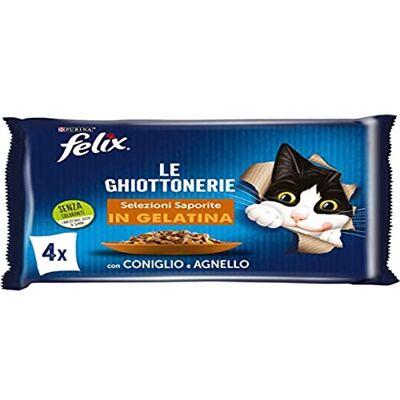 Felix Le Ghiottonerie Natvoer voor volwassenen, lekkernijen van gelei met konijn en lam, 48 zakjes à 85 g Snacks van gelei met konijn en lam voor volwassen katten Felix Le Ghiottonerie Natvoer voor volwassenen, lekkernijen van gelei met konijn en lam, 48 zakjes à 85 g Snacks van gelei met konijn en lam voor volwassen katten