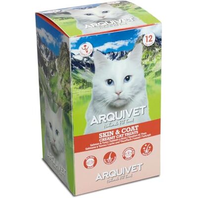 Arquivet Set van 60 stuks romige kattensnacks met zalm en tonijn huid en vacht romige kattensnacks Arquivet Set van 60 stuks romige kattensnacks met zalm en tonijn huid en vacht romige kattensnacks