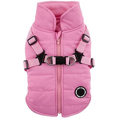 Puppia Mountaineer II, wintervest met harnas, roze, L Puppia Mountaineer II, wintervest met harnas, roze, L