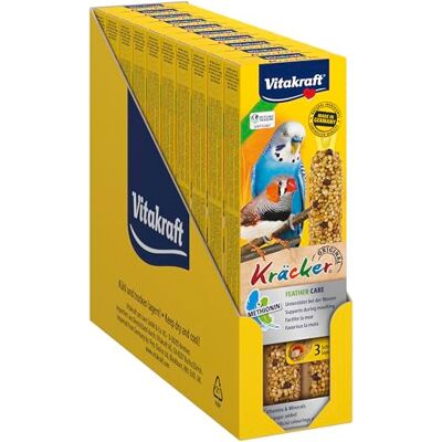 Vitakraft Kräcker, om de rui te helpen, voor de rui, Knabbelsticks voor parkieten, met vitaminen en mineralen, Geen toegevoegde suiker (10x 60g) Vitakraft Kräcker, om de rui te helpen, voor de rui, Knabbelsticks voor parkieten, met vitaminen en mineralen, Geen toegevoegde suiker (10x 60g)