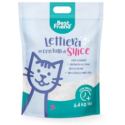 Best Friend Kattenbakvulling met kiezelzuur-kristallen 16 l. Zand zonder stof, zacht voor de poten en super absorberend, maxi-formaat Best Friend Kattenbakvulling met kiezelzuur-kristallen 16 l. Zand zonder stof, zacht voor de poten en super absorberend, maxi-formaat
