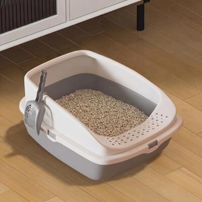Vivo Technologies Kattenbak, kattenbak, kattenbak, plastic kattenbak met open bovenkant en gratis schep, kitten, afneembare rand, eenvoudige reiniging, 49 x 38 x 23 cm (grijs) Vivo Technologies Kattenbak, kattenbak, kattenbak, plastic kattenbak met open bovenkant en gratis schep, kitten, afneembare rand, eenvoudige reiniging, 49 x 38 x 23 cm (grijs)