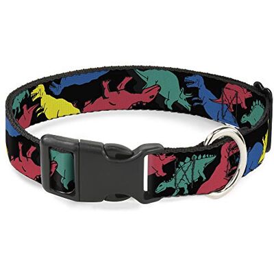 Buckle-Down Plastic Clip Collar Dinosaurs Zwart/Multi Color 1.5" Breed Past 18-32" Hals Large Buckle-Down Plastic Clip Collar Dinosaurs Zwart/Multi Color 1.5" Breed Past 18-32" Hals Large