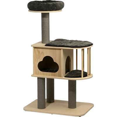 dobar ® Krabpaal Mila, groot, van hout met afneembare antracietkleurige overtrekken, stabiele krabpaal met knuffelhol, 68 x 48 x 116 cm dobar ® Krabpaal Mila, groot, van hout met afneembare antracietkleurige overtrekken, stabiele krabpaal met knuffelhol, 68 x 48 x 116 cm