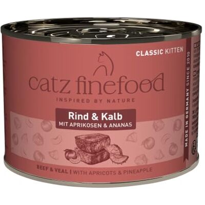 Catz finefood Kitten N° 7 Rund- en kalfvoer nat kattenvoer delicatessen kitten natvoer voor jonge katten, 6 x 200 g Catz finefood Kitten N° 7 Rund- en kalfvoer nat kattenvoer delicatessen kitten natvoer voor jonge katten, 6 x 200 g