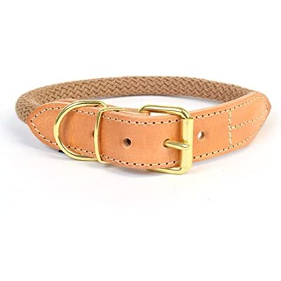 duvoplus , Halsband van robuust en zacht nylon met lederen afwerking, maat L 51-59 cm/14 mm, kleur: taupe, ideaal voor wandeltochten en avontuurlijke expedities duvoplus , Halsband van robuust en zacht nylon met lederen afwerking, maat L 51-59 cm/14 mm, kleur: taupe, ideaal voor wandeltochten en avontuurlijke expedities
