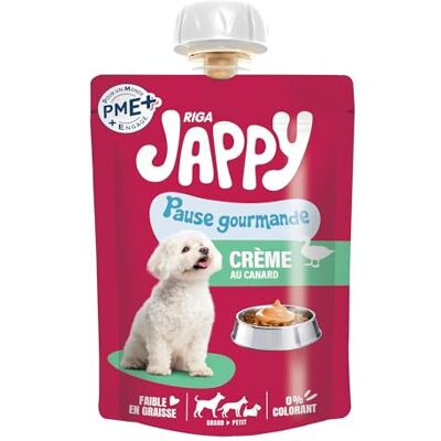 Riga Jappy eendencrème – lekkernijen voor honden – likkrème – vochtige traktatie – rijk aan eend – zonder kleurstoffen – vetarm – ideale beloning – maxi-verpakking – 90 g Riga Jappy eendencrème – lekkernijen voor honden – likkrème – vochtige traktatie – rijk aan eend – zonder kleurstoffen – vetarm – ideale beloning – maxi-verpakking – 90 g