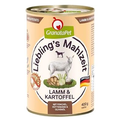 GranataPet Liebling's Mahlzeit Lam & Aardappel, 6 x 400g, met venkel Volledig diervoeder, Graanvrij, Zonder toegevoegde suikers, Groenlipmossel, Made in Germany GranataPet Liebling's Mahlzeit Lam & Aardappel, 6 x 400g, met venkel Volledig diervoeder, Graanvrij, Zonder toegevoegde suikers, Groenlipmossel, Made in Germany