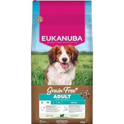 Eukanuba Hondenvoer granenvrij met lam voor kleine en middelgrote rassen, premium droogvoer zonder granen voor volwassen honden, 12 kg Eukanuba Hondenvoer granenvrij met lam voor kleine en middelgrote rassen, premium droogvoer zonder granen voor volwassen honden, 12 kg