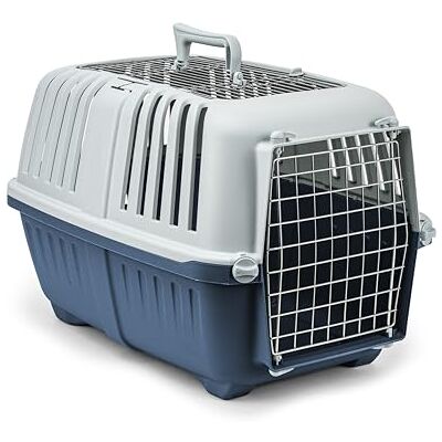 lionto Transportbox voor honden van kunststof met metalen rooster, 58,5x35,5x40 cm, met handig sluitsysteem en handvat, ook geschikt voor katten en kleine dieren, voor huisdieren tot 15 kg, blauw lionto Transportbox voor honden van kunststof met metalen rooster, 58,5x35,5x40 cm, met handig sluitsysteem en handvat, ook geschikt voor katten en kleine dieren, voor huisdieren tot 15 kg, blauw