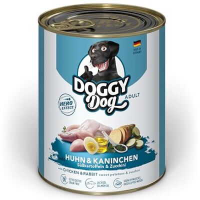 DOGGY Dog Paté kip en konijn, 6 x 800 g, nat voer voor honden, graanvrij hondenvoer met zalmolie en groenlipmossel, compleet voer met zoete aardappel en courgette, Made in Germany DOGGY Dog Paté kip en konijn, 6 x 800 g, nat voer voor honden, graanvrij hondenvoer met zalmolie en groenlipmossel, compleet voer met zoete aardappel en courgette, Made in Germany