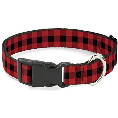 Buckle-Down Plastic Clip Collar Buffalo Plaid Zwart/Rood 4,5 cm Breed Past 45-81 cm Nek Large Buckle-Down Plastic Clip Collar Buffalo Plaid Zwart/Rood 4,5 cm Breed Past 45-81 cm Nek Large