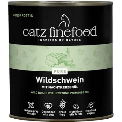 Catz finefood Purrrr Wildzwijn monoprotein kattenvoer nat N° 109, voor voedingsgevoelige katten, 70% vleesaandeel, 6 x 800 g blik Catz finefood Purrrr Wildzwijn monoprotein kattenvoer nat N° 109, voor voedingsgevoelige katten, 70% vleesaandeel, 6 x 800 g blik