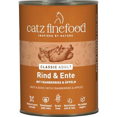 Catz finefood N° 23 Fijne & Eend fijn voedsel kattenvoer nat en verfijnd met Cranberry & aloë vera, 6 x 400 g blikken Catz finefood N° 23 Fijne & Eend fijn voedsel kattenvoer nat en verfijnd met Cranberry & aloë vera, 6 x 400 g blikken