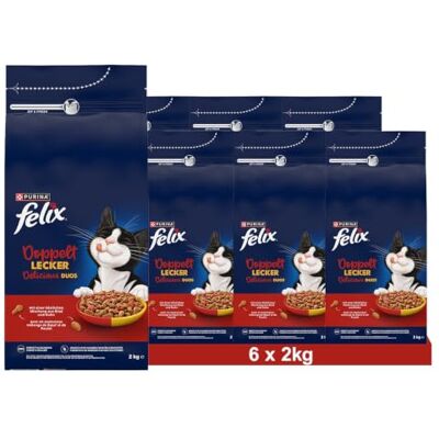 Felix Dubbel lekker kattenvoer, droog met rundvlees en kip en rijk aan rode biet, 6 stuks (6 x 2 kg) Kattenvoer droog Felix Dubbel lekker kattenvoer, droog met rundvlees en kip en rijk aan rode biet, 6 stuks (6 x 2 kg) Kattenvoer droog