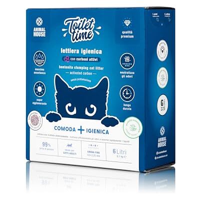Animal House Toilet Time Bentonit-strooisel met actieve kool voor katten, antistatisch en veilig, zeer absorberend, bindend, geurremmend, 5,1 kg (actieve kool, 6 l) Animal House Toilet Time Bentonit-strooisel met actieve kool voor katten, antistatisch en veilig, zeer absorberend, bindend, geurremmend, 5,1 kg (actieve kool, 6 l)