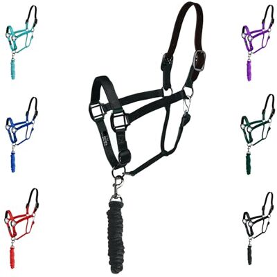 Majestic Ally Leather Halter with Matching Lead Rope for Horses – Leather Breakaway Crown Adjustable Chin Strap – Rolled Throat Latch – Padded Noseband – Full (Black-Black Nickel, Full) Majestic Ally Leather Halter with Matching Lead Rope for Horses – Leather Breakaway Crown Adjustable Chin Strap – Rolled Throat Latch – Padded Noseband – Full (Black-Black Nickel, Full)