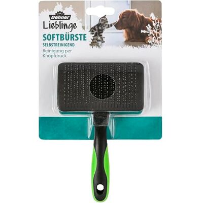 Dehner Honden- en kattenvachtverzorging, zachte borstel, zelfreinigend, verwijdert losse haren en ondervacht, kunststof Dehner Honden- en kattenvachtverzorging, zachte borstel, zelfreinigend, verwijdert losse haren en ondervacht, kunststof